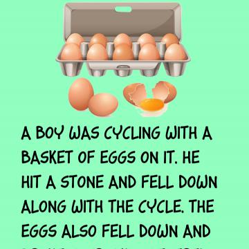 A Boy Was Cycling With A Basket Of Eggs